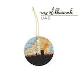 Ras Al Khaimah United Arab Emirates city skyline with vintage Ras Al Khaimah map - Ornament - City Map Skyline