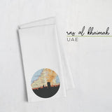 Ras Al Khaimah United Arab Emirates city skyline with vintage Ras Al Khaimah map - Tea Towel - City Map Skyline
