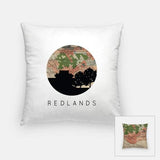 Redlands California city skyline with vintage Redlands map - Pillow | Square - City Map Skyline