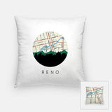 Reno Nevada city skyline with vintage Reno map - Pillow | Square - City Map Skyline