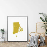 Rhode Island ’home’ state silhouette - 5x7 Unframed Print / GoldenRod - Home Silhouette