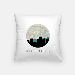 Richmond Virginia city skyline with vintage Richmond map - Pillow | Square - City Map Skyline