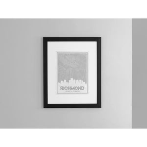 Richmond Virginia skyline and map with coordinates - 5x7 Unframed Print / Silver - Road Map and Skyline