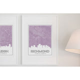 Richmond Virginia skyline and map with coordinates - 5x7 Unframed Print / Thistle - Road Map and Skyline