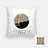 Ridgefield Park New Jersey city skyline with vintage Ridgefield Park map - Pillow | Square - City Map Skyline