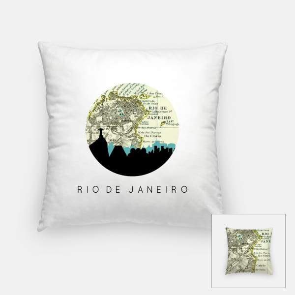Rio de Janeiro Brazil city skyline with vintage Rio de Janeiro map - Pillow | Square - City Map Skyline