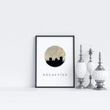 Rochester New York city skyline with vintage Rochester map - 5x7 FRAMED Print - City Map Skyline