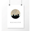 Rochester New York city skyline with vintage Rochester map - 5x7 Unframed Print - City Map Skyline