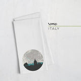Rome city skyline with vintage Rome map - Tea Towel - City Map Skyline