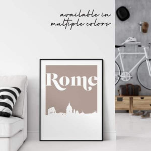 Rome Italy retro inspired city skyline - 5x7 Unframed Print / Tan - Retro Skyline