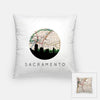 Sacramento California city skyline with vintage Sacramento map - Pillow | Square - City Map Skyline