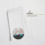 Salem Oregon city skyline with vintage Salem map - Tea Towel - City Map Skyline