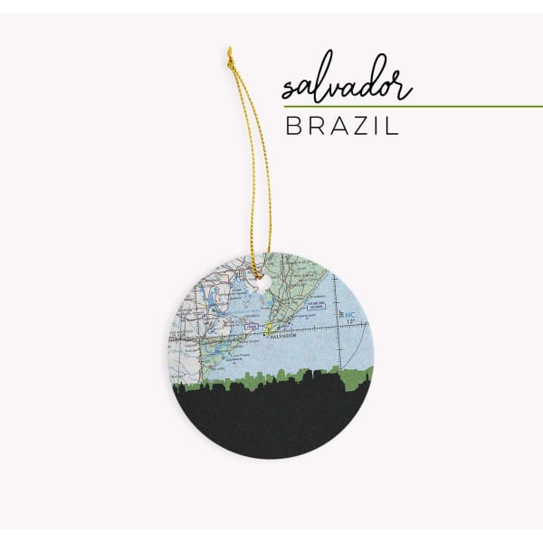 Salvador Brazil city skyline with vintage Salvador map - Ornament - City Map Skyline