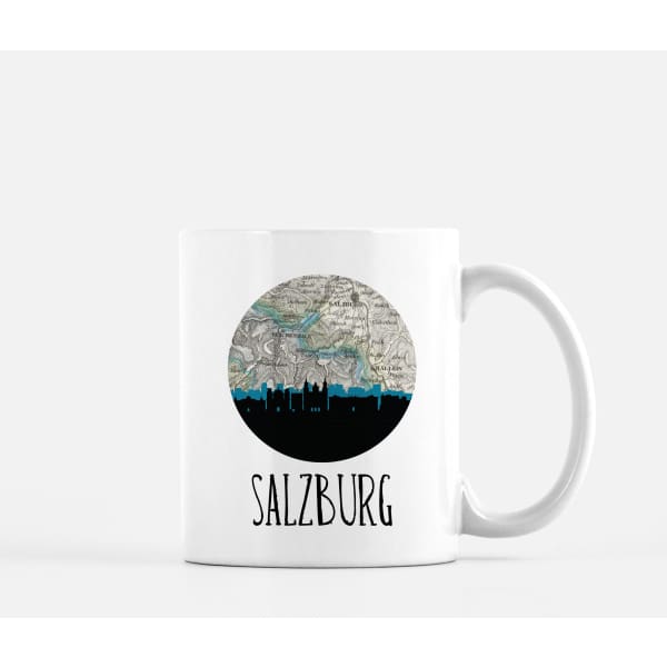 Salzburg city skyline with vintage Salzburg map - Mug | 11 oz - City Map Skyline