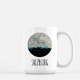 Salzburg city skyline with vintage Salzburg map - Mug | 15 oz - City Map Skyline