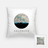 Salzburg city skyline with vintage Salzburg map - Pillow | Square - City Map Skyline