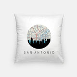 San Antonio Texas city skyline with vintage San Antonio map - Pillow | Square - City Map Skyline