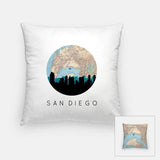 San Diego California city skyline with vintage San Diego map - Pillow | Square - City Map Skyline
