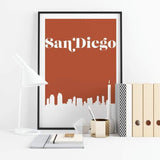 San Diego California retro inspired city skyline - 5x7 Unframed Print / Sienna - Retro Skyline