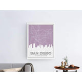 San Diego California skyline and map | Handshake - 5x7 Unframed Print / Thistle - Road Map and Skyline
