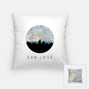 San Jose California city skyline with vintage San Jose map - Pillow | Square - City Map Skyline