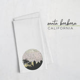 Santa Barbara California city skyline with vintage Santa Barbara map - Tea Towel - City Map Skyline