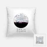 Santa Clara California city skyline with vintage Santa Clara map - Pillow | Square - City Map Skyline
