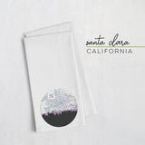 Santa Clara California city skyline with vintage Santa Clara map - Tea Towel - City Map Skyline