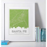 Santa Fe New Mexico road map and skyline - 5x7 Unframed Print / OliveDrab - Road Map and Skyline