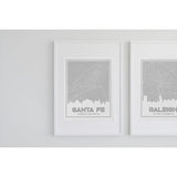 Santa Fe New Mexico road map and skyline - 5x7 Unframed Print / Silver - Road Map and Skyline
