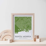 Santa Monica California road map and skyline - 5x7 Unframed Print / OliveDrab - Road Map and Skyline