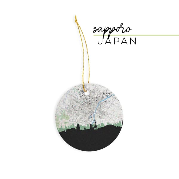 Sapporo city skyline with vintage Sapporo map - Ornament - City Map Skyline