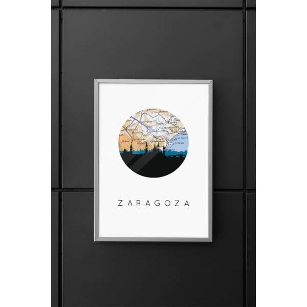 Saragossa city skyline with vintage Saragossa map wanderlust gifts