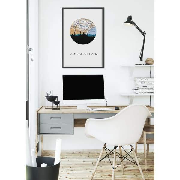 Saragossa city skyline with vintage Saragossa map wanderlust gifts