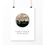 Saratoga Springs New York city skyline with vintage Saratoga Springs map - 5x7 Unframed Print - City Map Skyline