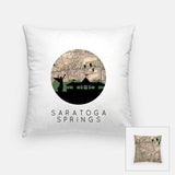 Saratoga Springs New York city skyline with vintage Saratoga Springs map - Pillow | Square - City Map Skyline