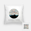 Saskatoon Saskatchewan city skyline with vintage Saskatoon map - Pillow | Square - City Map Skyline