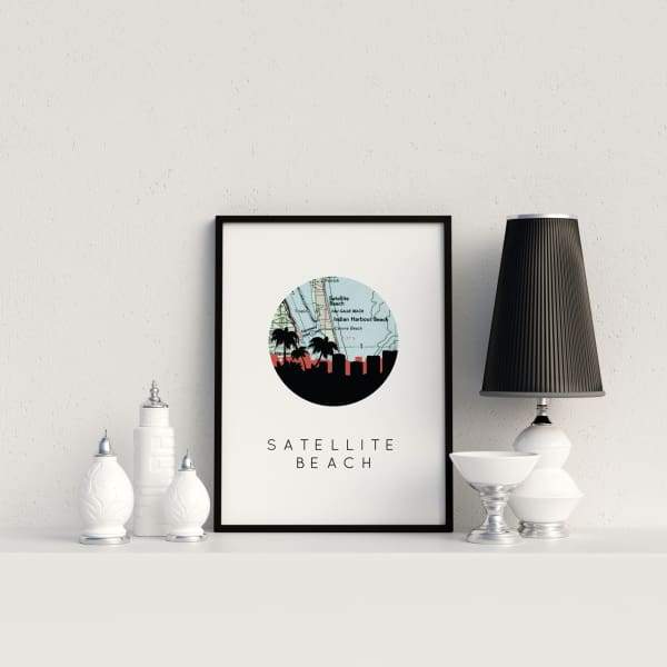 Satellite Beach Florida city skyline - Satellite Beach Florida City Skyline With Vintage Map 5x7 Unframed Print 11x14 Framed 16x20 18x24 Paperfinch Design 259 2000x 