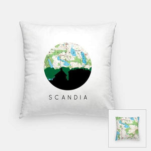 Scandia Missouri city skyline with vintage Scandia map - Pillow | Square - City Map Skyline