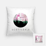 Scottsdale Arizona city skyline with vintage Scottsdale map - Pillow | Square - City Map Skyline