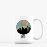Seattle Washington city skyline with vintage Seattle map - Mug | 15 oz - City Map Skyline