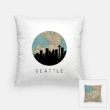 Seattle Washington city skyline with vintage Seattle map - Pillow | Square - City Map Skyline