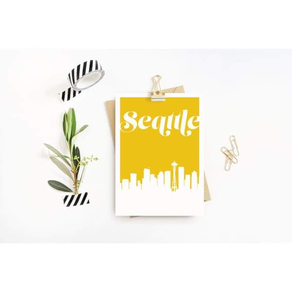 Seattle Washington retro inspired city skyline - 5x7 Unframed Print / Khaki - Retro Skyline