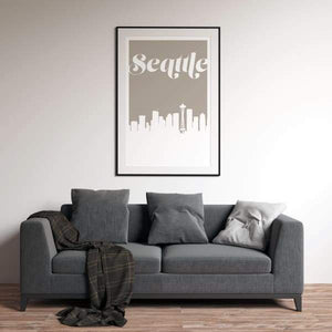 Seattle Washington retro inspired city skyline - 5x7 Unframed Print / Tan - Retro Skyline