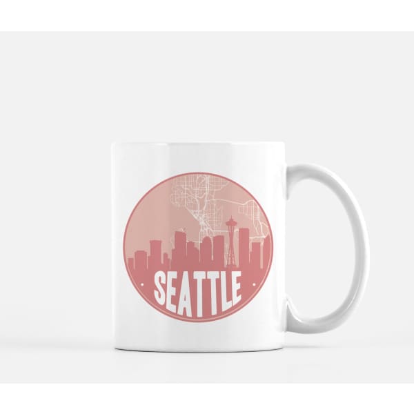 Seattle Washington skyline and city map design | in multiple colors - Mug | 11 oz / Pink - City Map Skyline