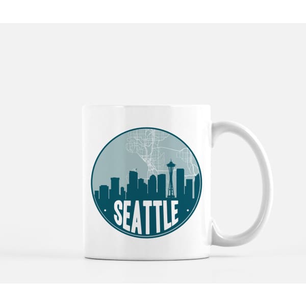 Seattle Washington skyline and city map design | in multiple colors - Mug | 11 oz / Teal - City Map Skyline