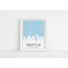 Seattle Washington skyline and map with coordinates - 5x7 Unframed Print / LightBlue - Road Map and Skyline