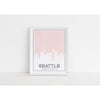Seattle Washington skyline and map with coordinates - 5x7 Unframed Print / MistyRose - Road Map and Skyline