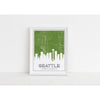 Seattle Washington skyline and map with coordinates - 5x7 Unframed Print / OliveDrab - Road Map and Skyline