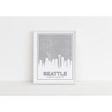 Seattle Washington skyline and map with coordinates - 5x7 Unframed Print / Silver - Road Map and Skyline